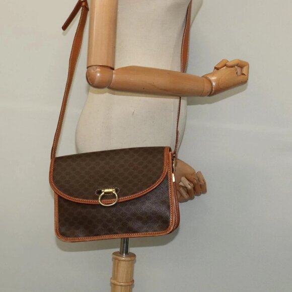 CELINE Macadam Canvas Shoulder Bag PVC Leather Brown Gold Auth 122382 - Picture 3 of 16